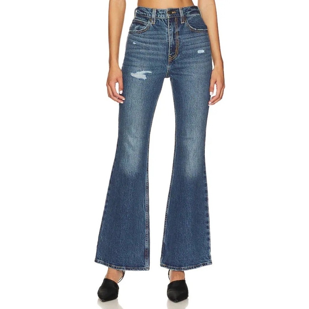 Levis Jeans Womens Size 27 Blue Medium Wash 70s High Flare Distressed Denim